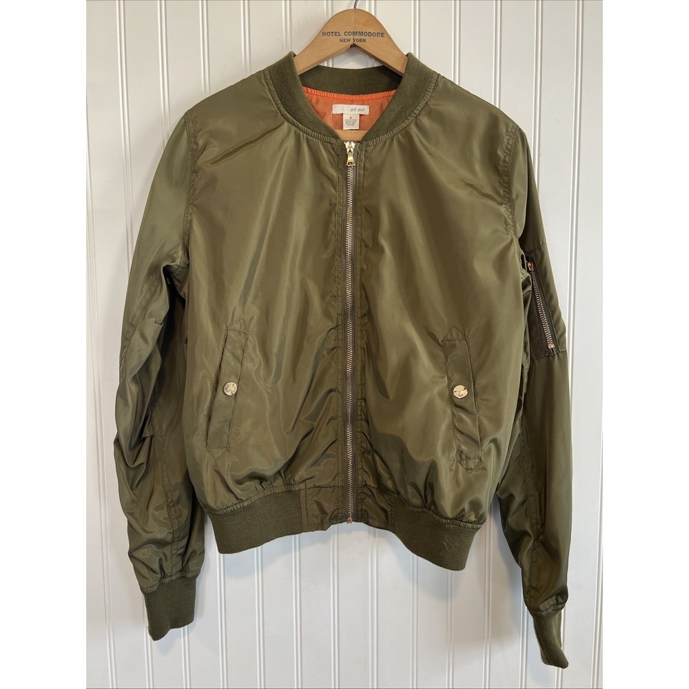 Wet seal bomber Olive Green jacket women's size small silky zip up Y2K